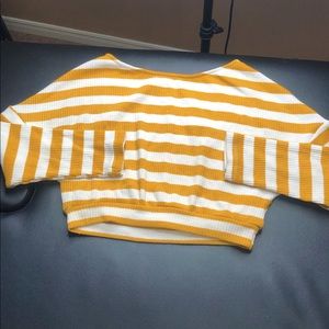 mustard yellow/white stripped copped sweater